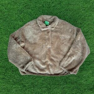 Light Brown Teddy Bear Fuzzy Quarter Button Pullover
